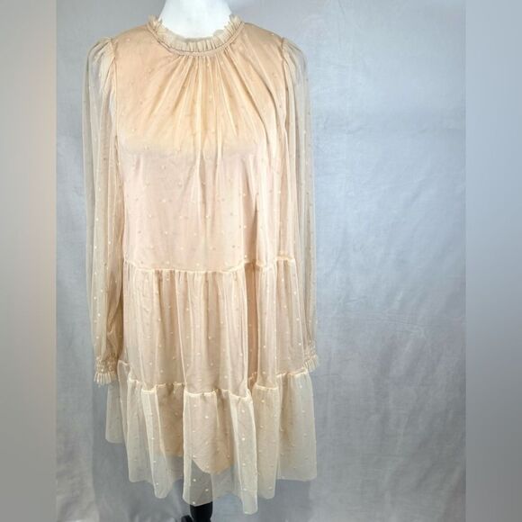 H&M blush long sleeve open tie back layered tulle lace dress size XS - Picture 3 of 9